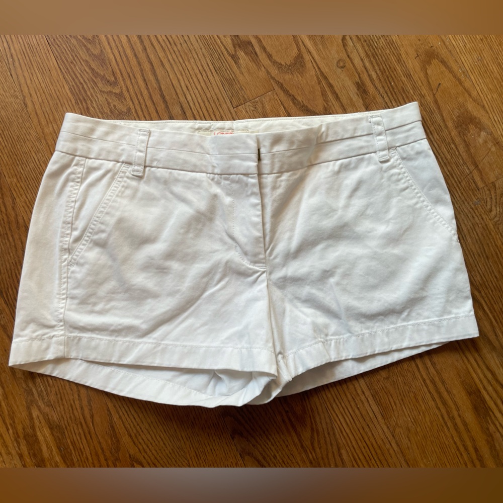 J. Crew White Cotton Shorts Chino Broken-In Sz 10 Back & Side Pockets